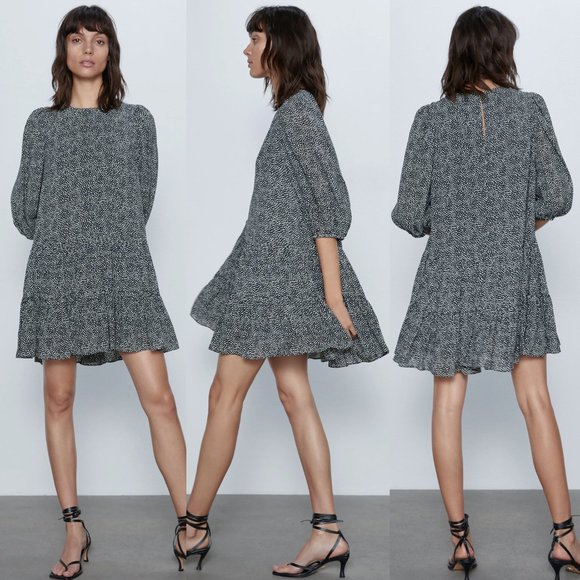 Zara Dresses & Skirts - NEW Zara Micro Polka Dot Ruffle Mini Shift Dress